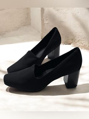 Aerosoles Midnight Black Stacked Block Heel Pumps Women’s Size 8M Evening Heels